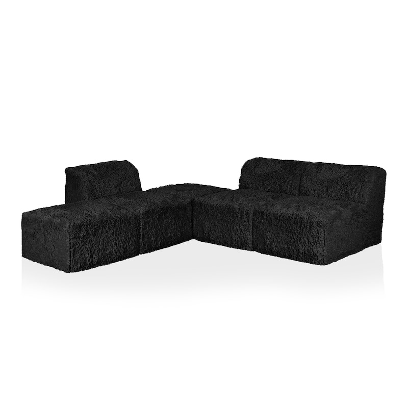 Furniture of America Ylena Modern 5-Piece Faux Fur Foam Modular Armless Compressed Sectional Sofa with Ottoman