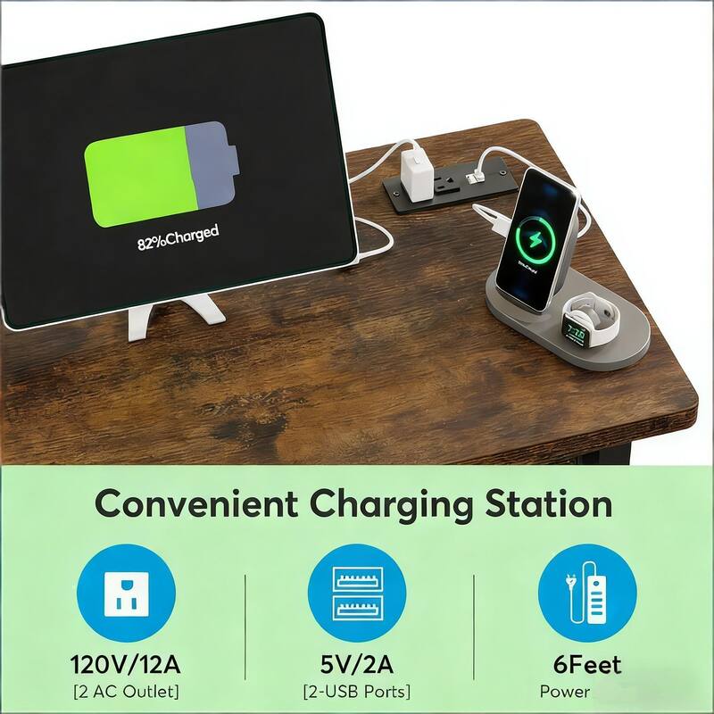 Mobile C-Shaped Console Table with Wheels - Narrow Desk & Charging Station