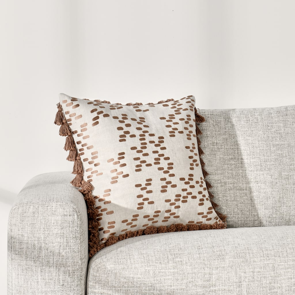 Villa by Classic Home Dane 22" Penny Brown Belgian Linen Throw Pillow