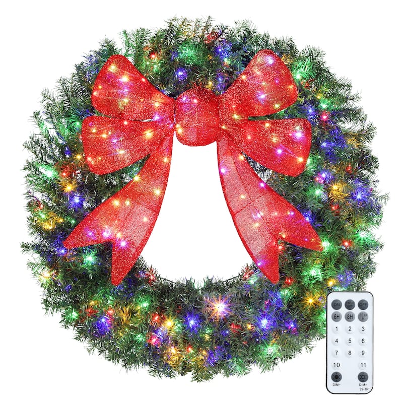 HOMCOM 48in Pre-Lit Xmas Wreath: 200 LED, 11 Modes, Remote, 3D Bow, Indoor/Outdoor