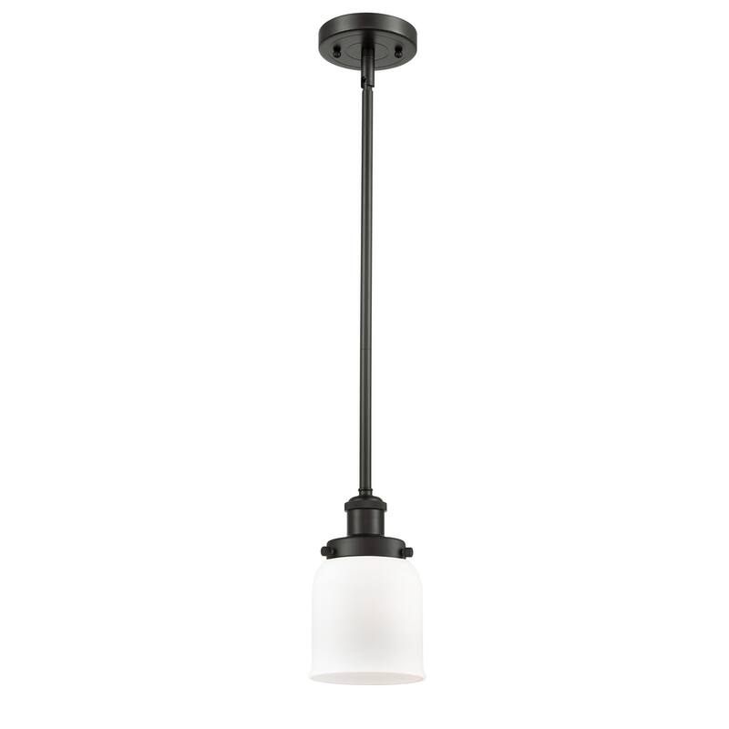 Innovations Lighting Small Bell 5" Wide Mini Pendant - Rod Hung - Oil Rubbed Bronze / Matte White
