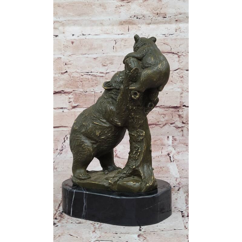 Playful Bear And Cub Bronze Figurine – Forest Wildlife Decor