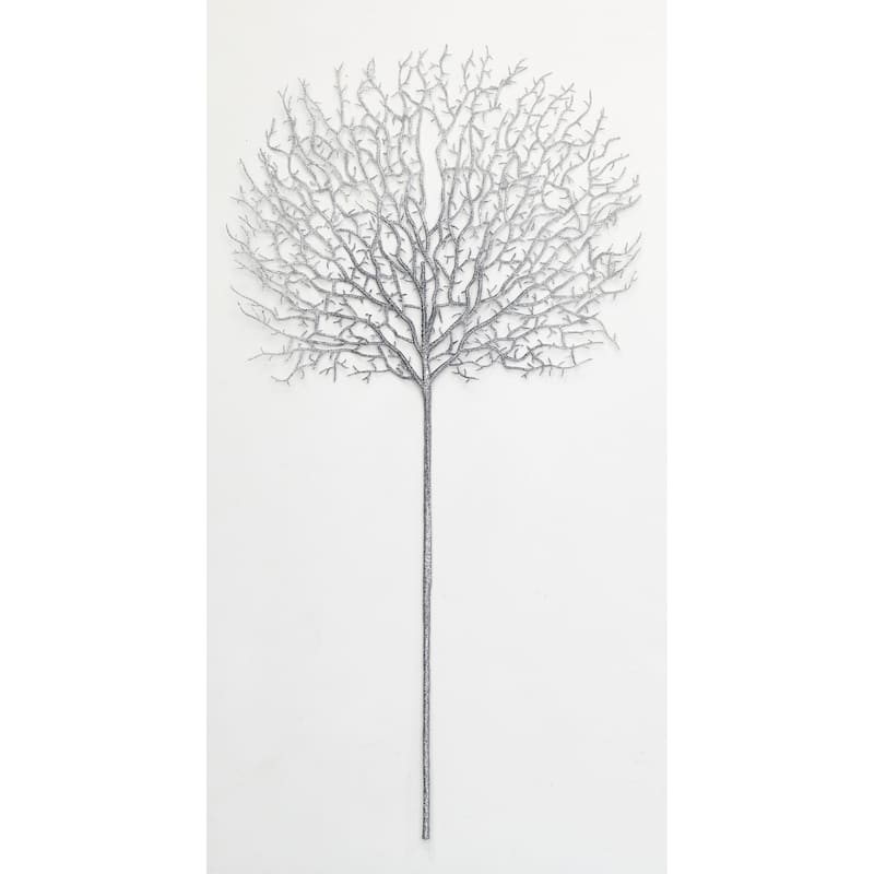 30" Glittered Coral Spray, Silver, Set of 3 - Silver