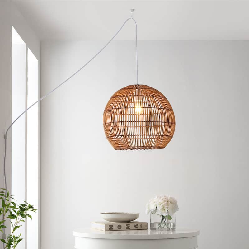 Lucas 1-Light Farmhouse Coastal 180" Cord Plug-In or Hardwired LED Pendant, by JONATHAN Y