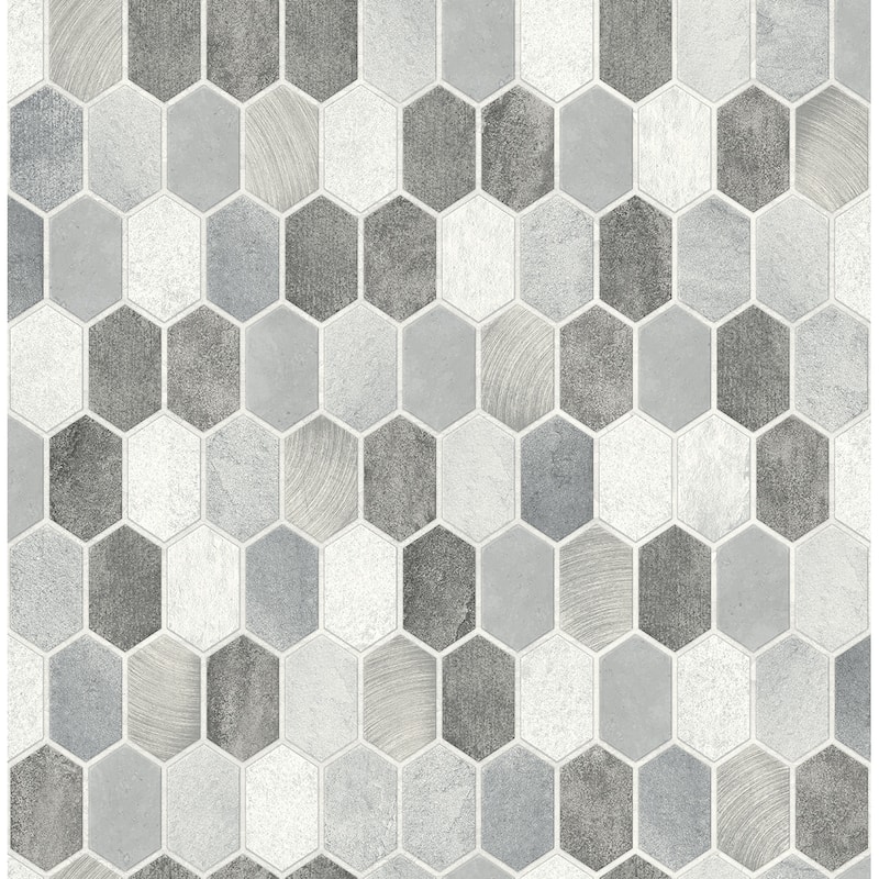 NextWall Brushed Hex Tile Peel and Stick Wallpaper - 20.5 in. W x 18 ft. L - Icy Grey & Nickel