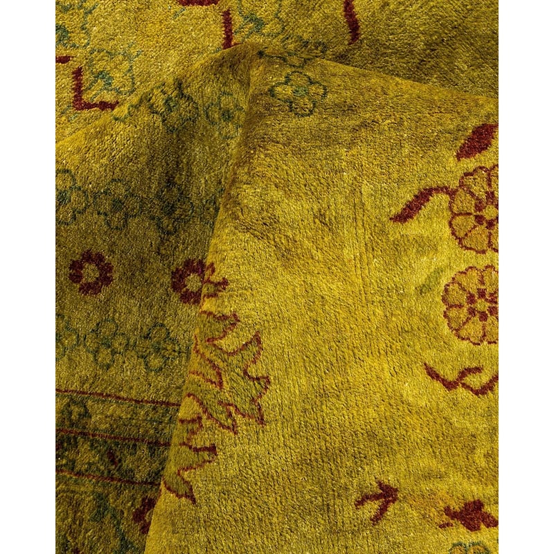 Overton Hand Knotted Wool Vintage Inspired Modern Contemporary Overdyed Gold Area Rug - 6' 3" x 9' 5"