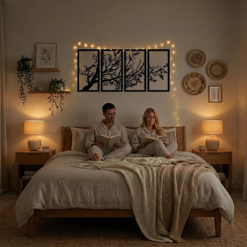 Tree of Life 4 Panels Metal Wall Decor for Home and Outside - Wall-Mounted Geometric Wall Art Decor