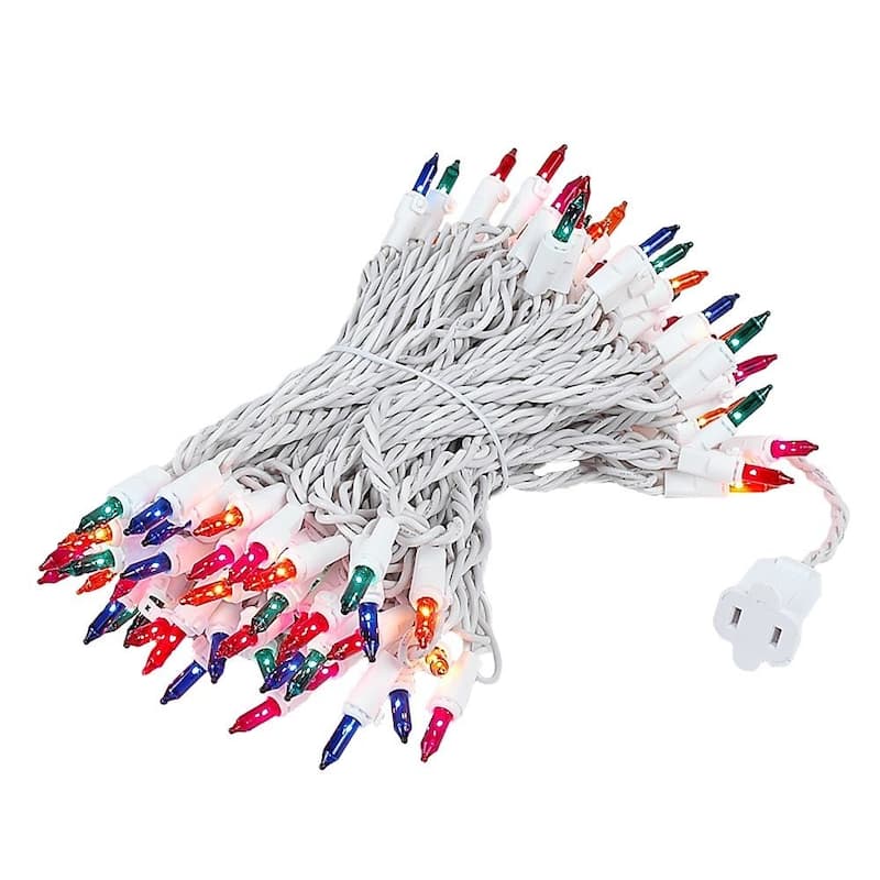 100 Light Christmas Mini Light Set, White Wire, 50' Long - Multi