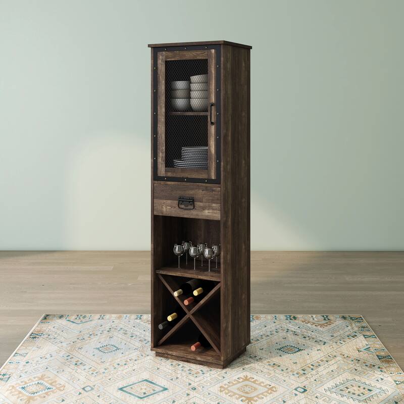 DH BASIC Industrial 3-shelf Tower Cabinet with Wine Bottle Storage by Denhour