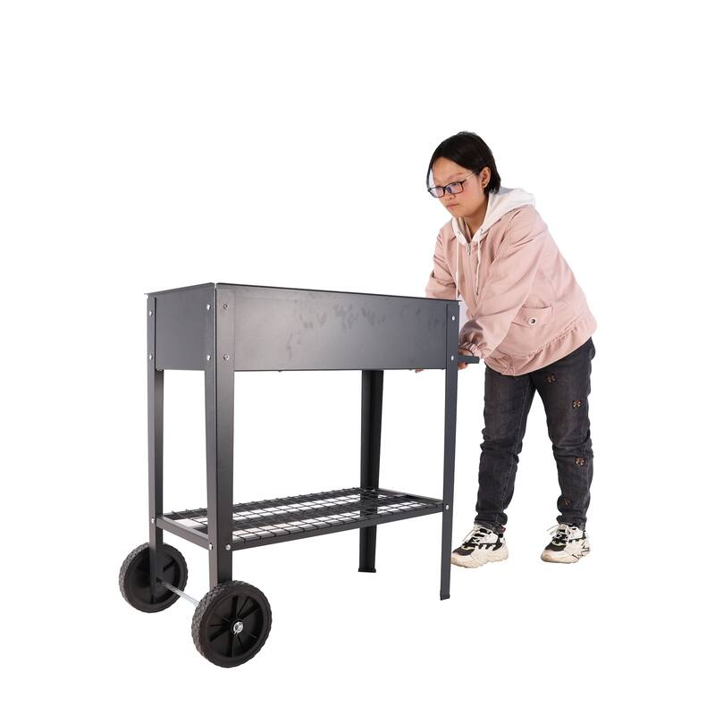 Mobile Metal Raised Garden Bed Cart with Legs