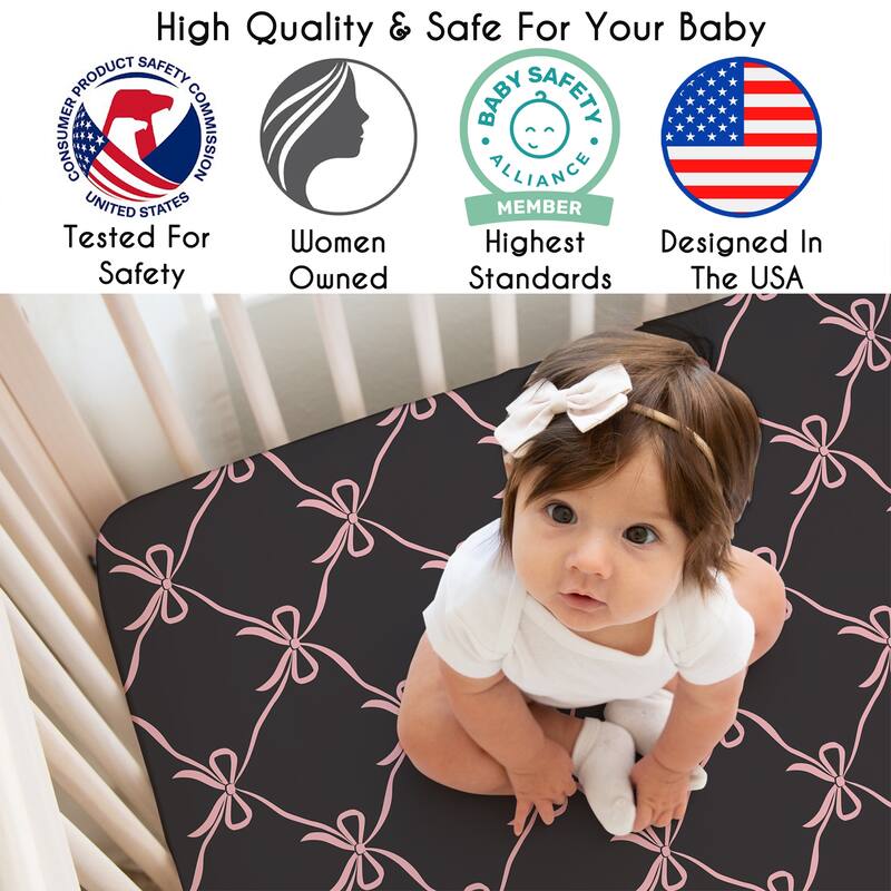 Sweet Jojo Designs Black and Pink Bows Girl Fitted Crib Sheet -for Shabby Ballerina Ballet Collection Vintage Coquette Aesthetic