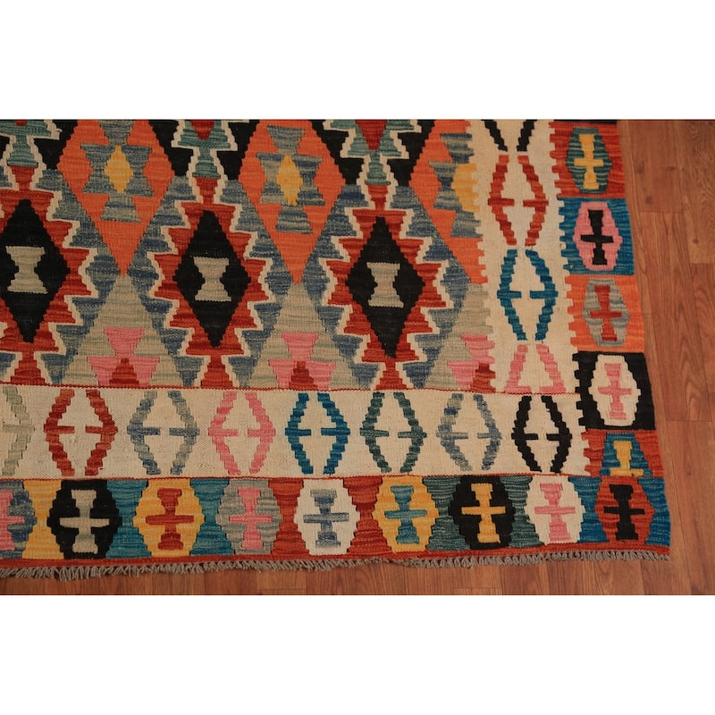 All-Over Trellis Kilim Oriental Area Rug Flatweave Wool Carpet - 8'5"x 12'3"