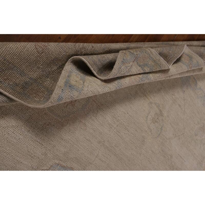 Vegetable Dye Beige Oushak Turkish Rug Handmade Wool Carpet - 9'1"x 12'3"