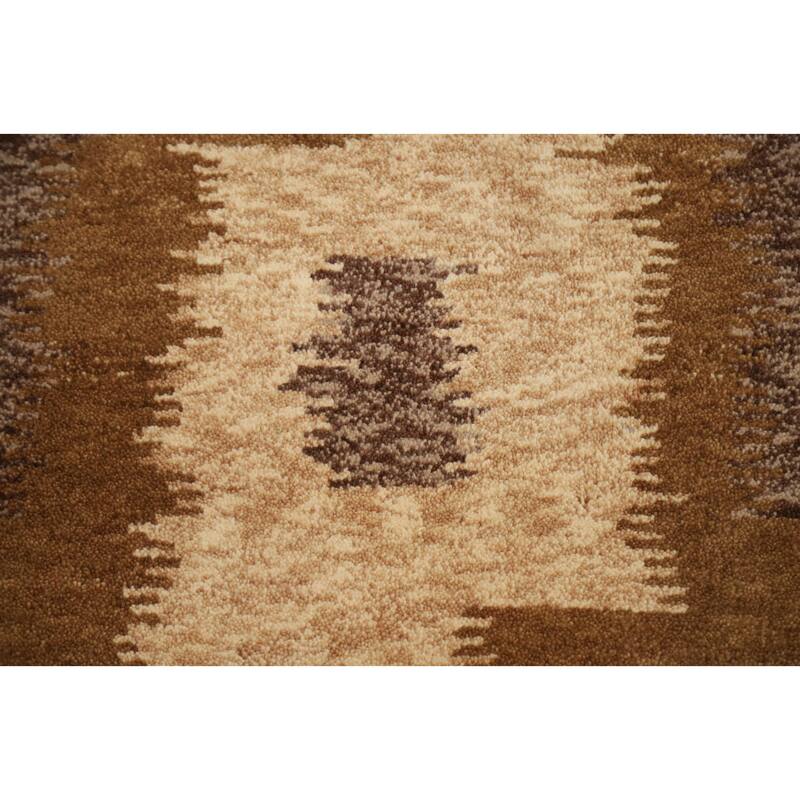 Hand Knotted Oriental 100% Wool Carpet Modern Geometric Brown Gabbeh Area Rug - 2' 10'' X 2' 1''