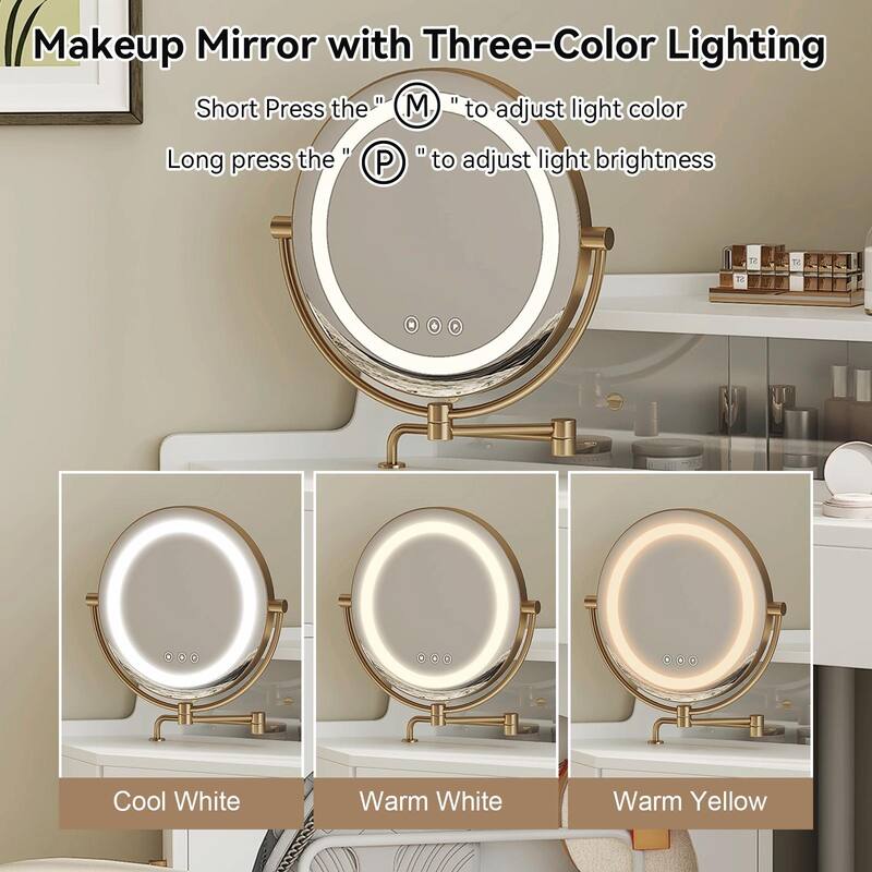 Corner Makeup Vanity Desk with Mirror & LED Lights