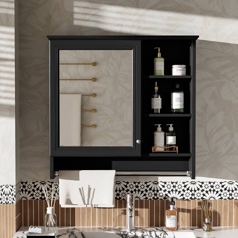 30 inch Wall-Mount 2-in-1 Mirror Cabinet with Adjustable Shelf, Soft-Closing Hinges, High-Quality MDF