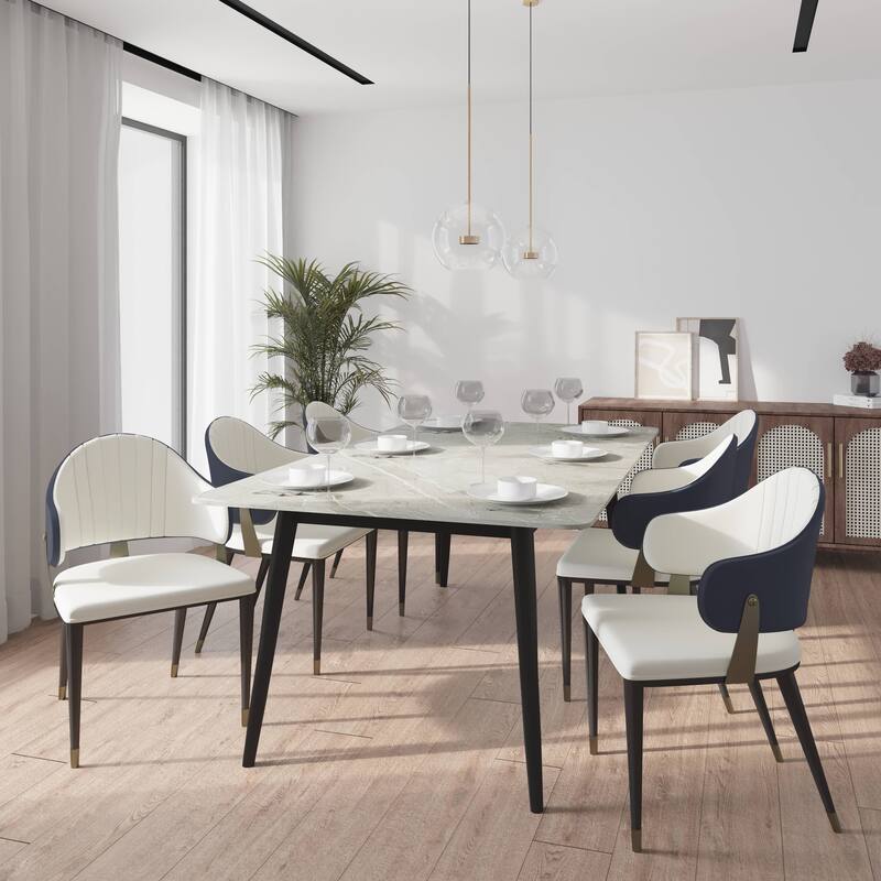 Zayle 7-Piece Dining Set 55-Inch Sintered Stone Tabletop Dining Table and 6 Arm Chairs