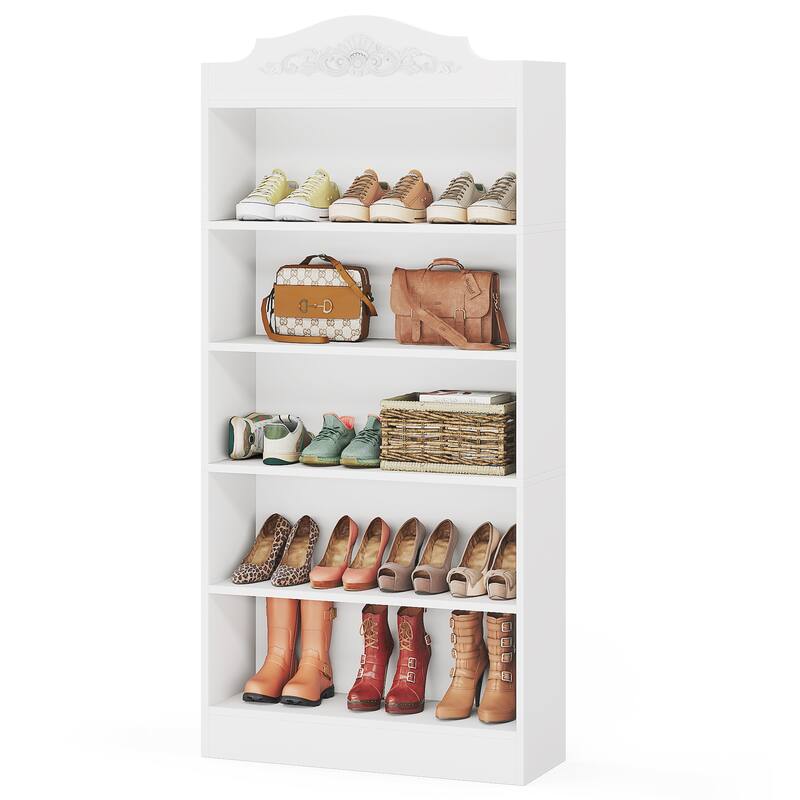 72.8-Inch Tall Shoe Storage Cabinet for 20-25 Pairs, Shoe Organizer Shelf for Entryway, Closet， White - 5-tier
