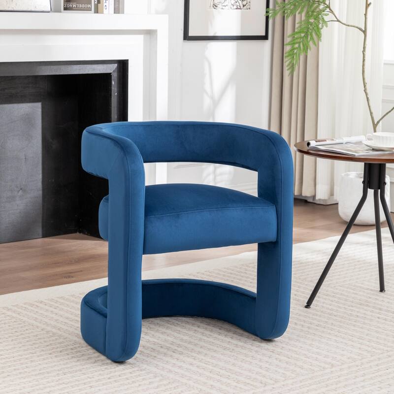 SEYNAR Modern Velvet E-Shaped Open Back Dining chair - Navy