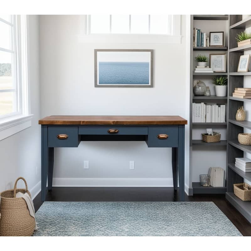 Bridgevine Home Nantucket 53 inch Writing Desk, No Assembly Required, Blue Denim and Whiskey Finish - Blue Denim and Whiskey
