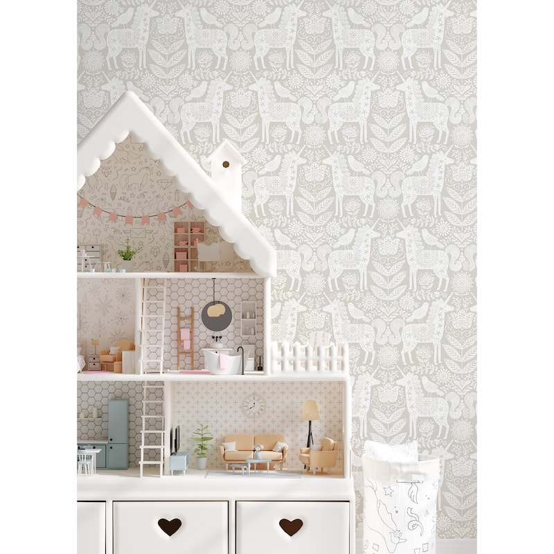 NuWallpaper Unicorn Stamp Taupe Peel & Stick Wallpaper