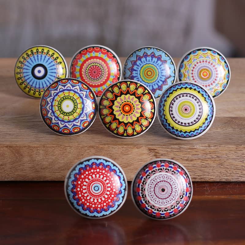 Novica Handmade Moroccan Glory Ceramic Knobs (Set Of 9)