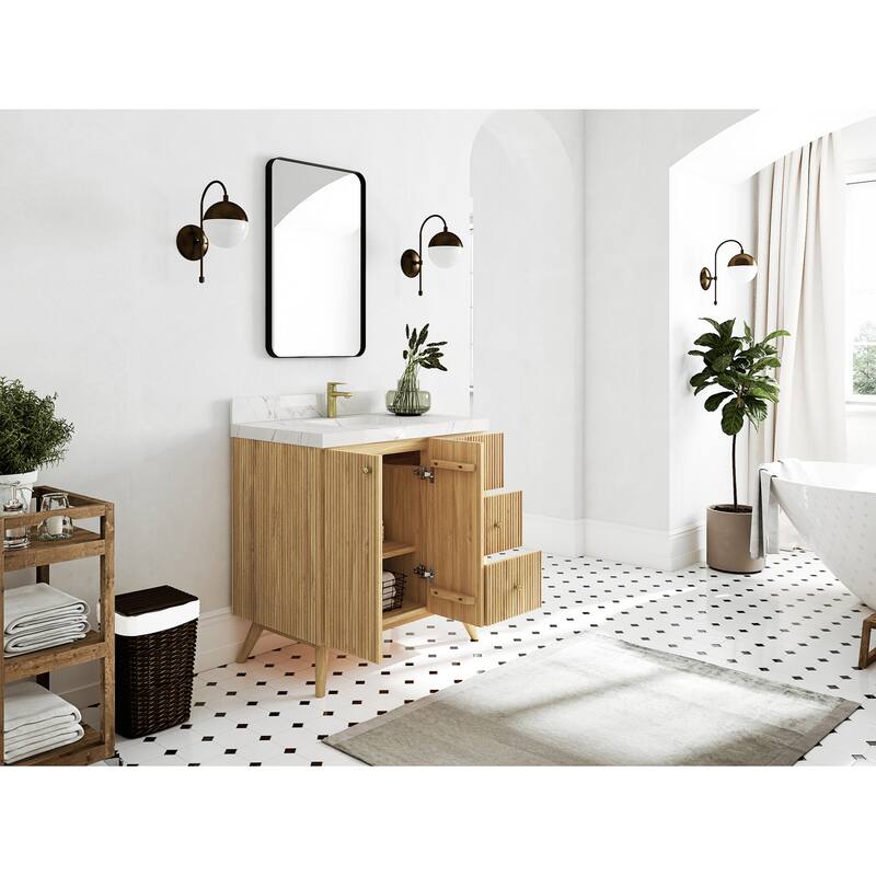 Willow Collections 36 in. W x 22 in. D Pasadena Solid Teak Center Sink Bathroom Vanity with Countertop