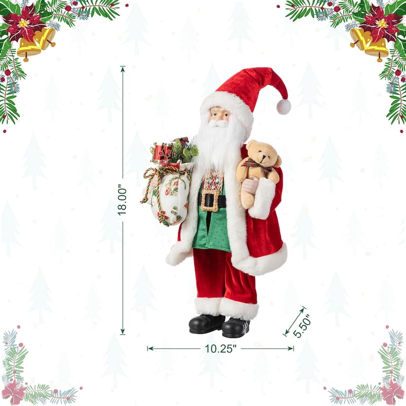 Glitzhome 18"H Faux Fur Christmas Santa Figurines with Porcelain Face