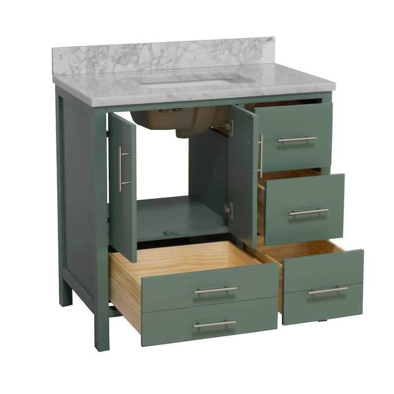 KitchenBathCollection California 36" Bathroom Vanity with Carrara Marble Top
