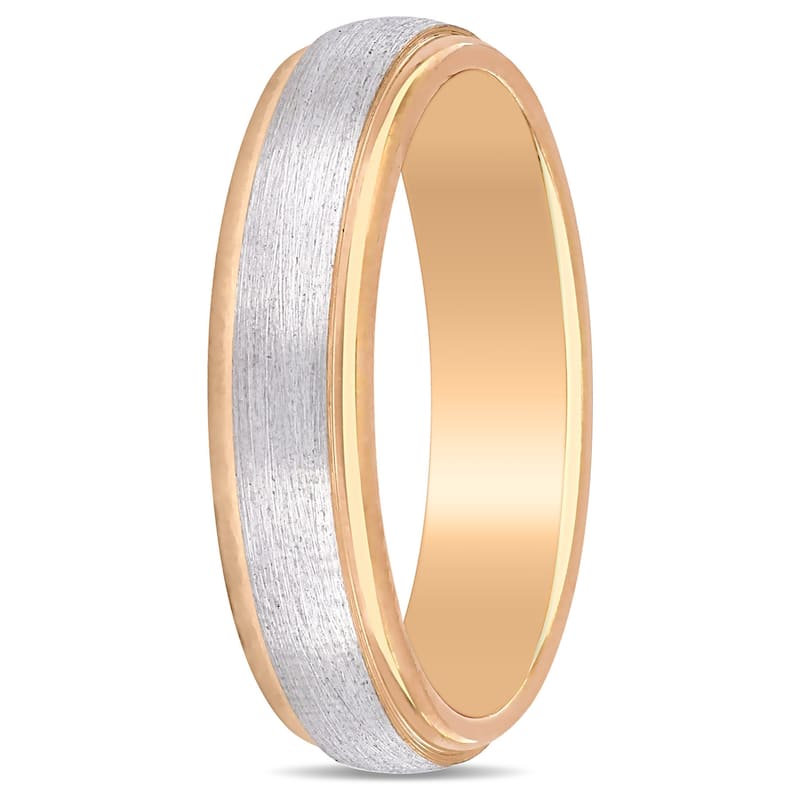 Miadora Ladies Brushed Wedding Band in 2-Tone 10k Rose and White Gold (4mm)