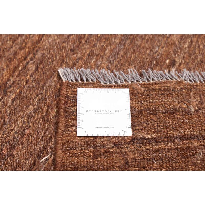 ECARPETGALLERY Flat-Weave Lahor Finest Dark Brown Wool Tapestry Kilim - 4'9 x 5'9