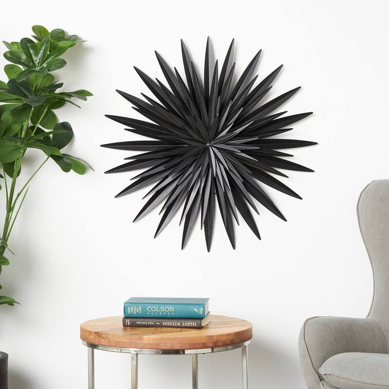 Black Metal Large Layered 3D Sunburst Wall Decor