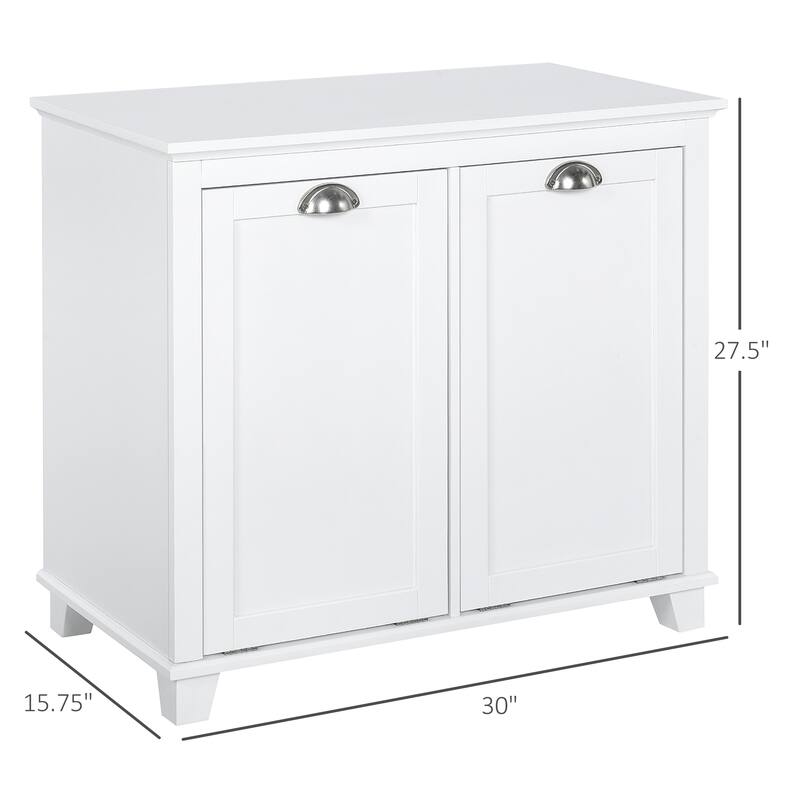 HOMCOM Laundry Room Organization and Storage Cabinet Freestanding Furniture with 2 Tilt Out Hamper Design, White - 30*15.75*27.5