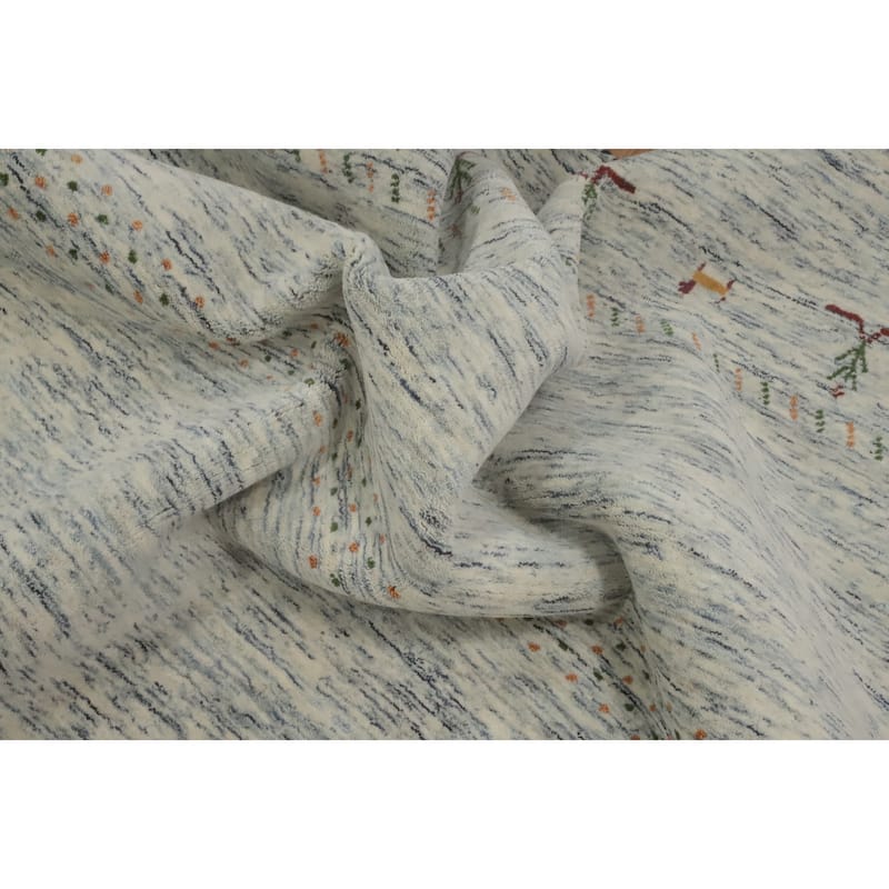 Hand Knotted Oriental 100% Wool Carpet Tribal Animal Pictorial Navy Blue & Blues Gabbeh Area Rug - 7' 9'' X 5' 1''