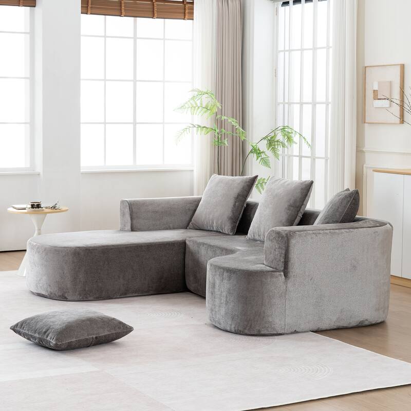 Convertible Sectional Sofa with L-Shape Chaise, Corduroy Upholstered Sleeper Sofa, Modular 3 Seat Compression Sofa