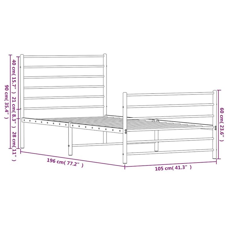 vidaXL Metal Bed Frame with Headboard, No Mattress