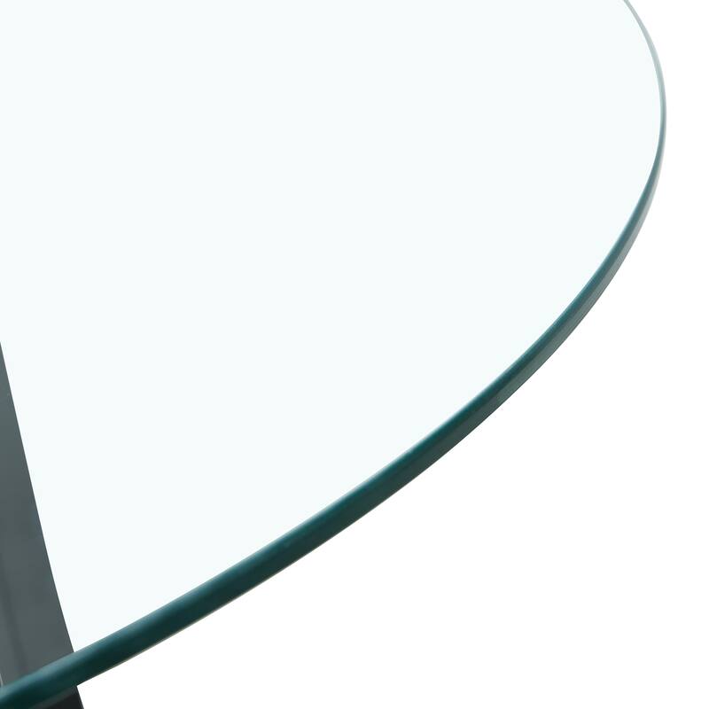Modern Coffee Table, Round Clear Tempered Glass Table with Black Metal Legs Small Center Table End Table for Living Room