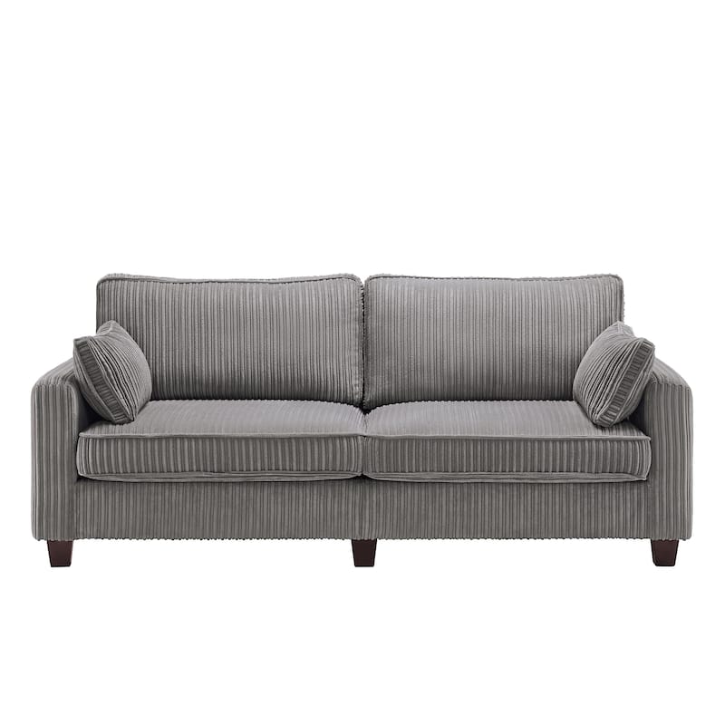 81" Modern Corduroy 3 Seater Sofa, Polyester Rectangle Upholstered Sofa with Wood Base for Living Room - 81"W X 33"D X 26"H