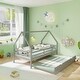 preview thumbnail 8 of 19, Twin House Bed with Trundle and Fence Rail Perfect for Sleepovers
