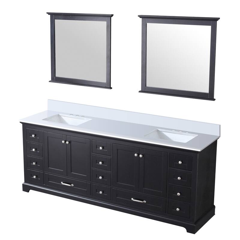 Dukes 84 in. W x 22 in. D White Double Bath Vanity, Cultured Marble Top, and 34 in. Mirrors