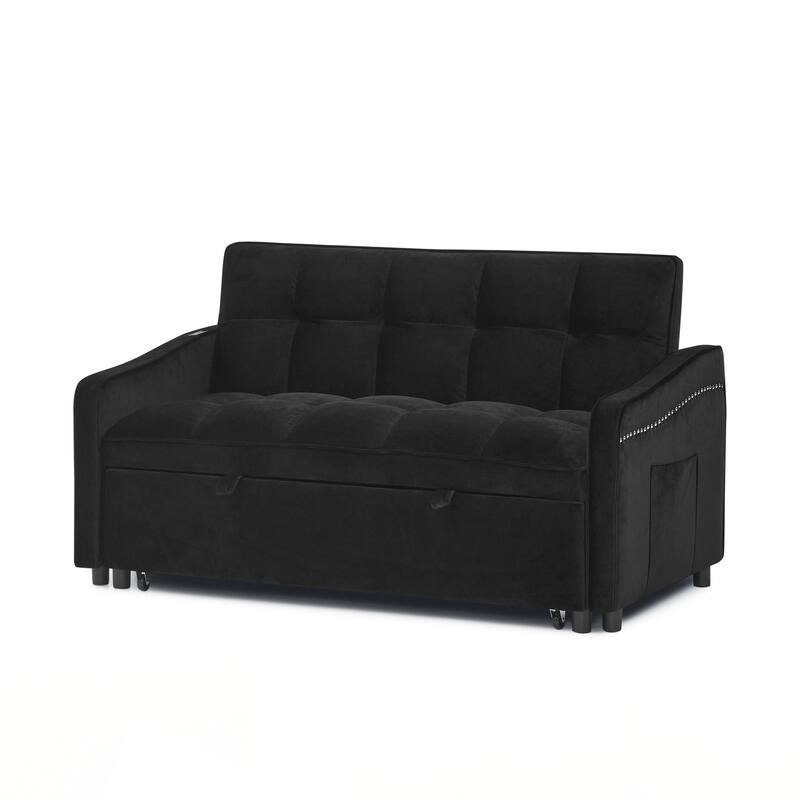 Loveseats Sofa Bed with Pull-out Bed,Adjsutable Back and Two Arm Pocket
