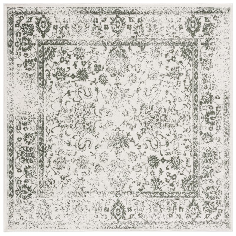SAFAVIEH Adirondack Dakota Rustic Shabby Chic Distressed Rug - 4' Square - Ivory/Dark Green - Square