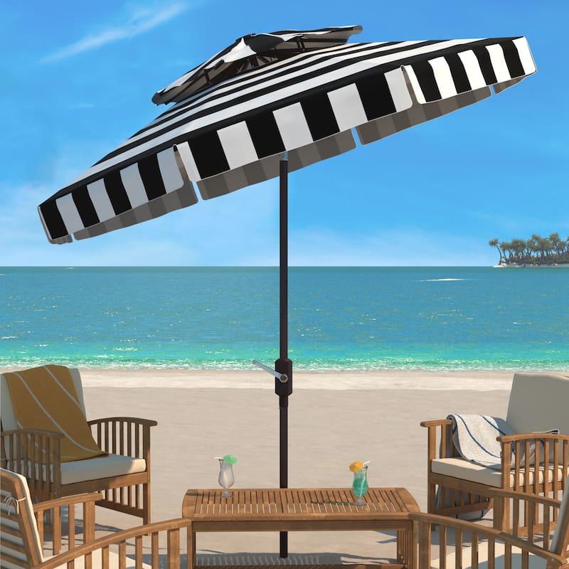 SAFAVIEH Outdoor Janiah Fashion Line 9Ft Double Top Umbrella, Base Not Included - Black/White