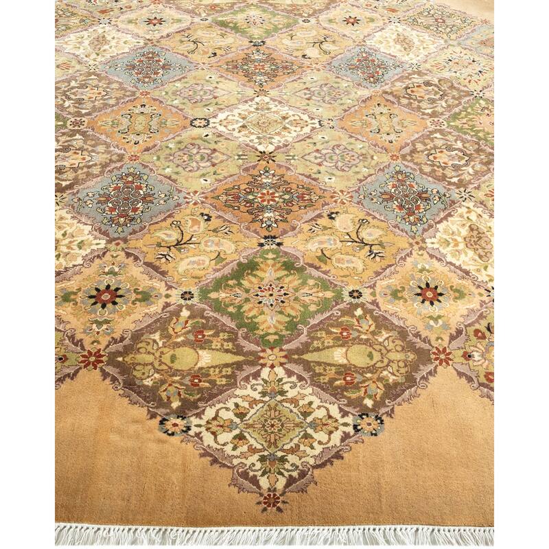 Overton Handknotted Wool Traditional Oriental Yellow Octagon Area Rug - 6' x 9'