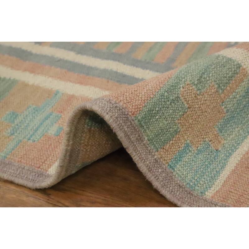Hand Woven Oriental 100% Wool Carpet Southwestern Modern Beige & Ivories Kilim Area Rug - 6' 5'' X 4' 1''