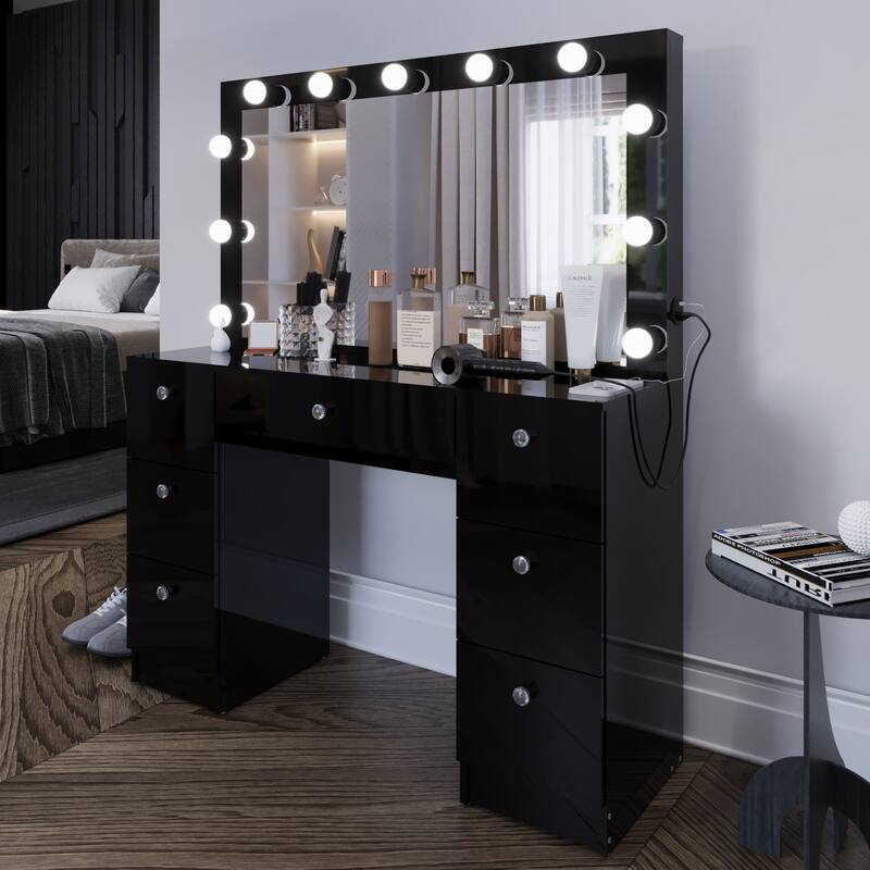 Boahaus Makeup Vanity 7 Drawers Lighted Crystal Knobs USB Port