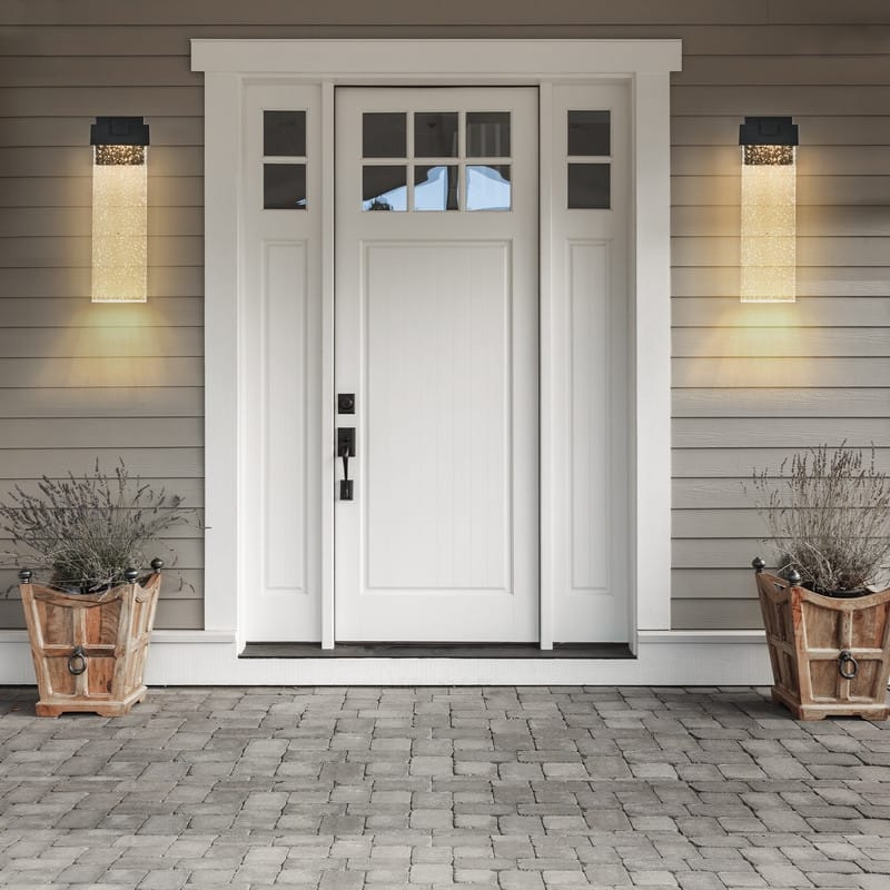 1-pack Modern Outdoor Wall Light Fixture, Weatherproof LED Wall Sconce with Bubble Crystal, Black Finish, Porch,Patio, Garden