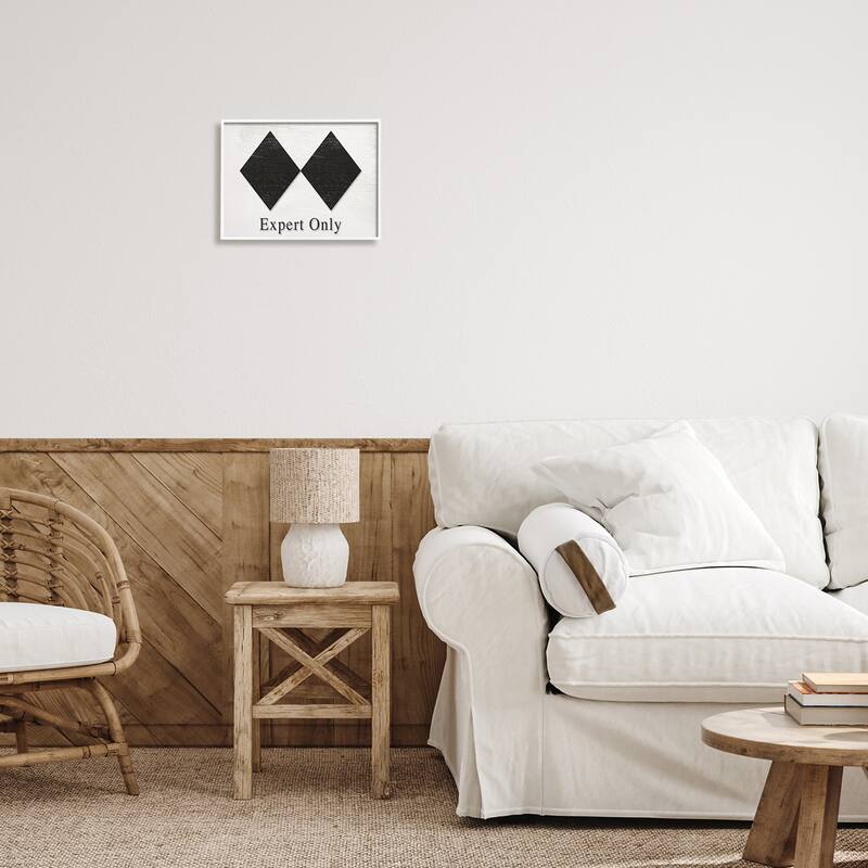 Stupell Double Black Diamond Ski Sport Symbol Experts Only Framed Wall Art