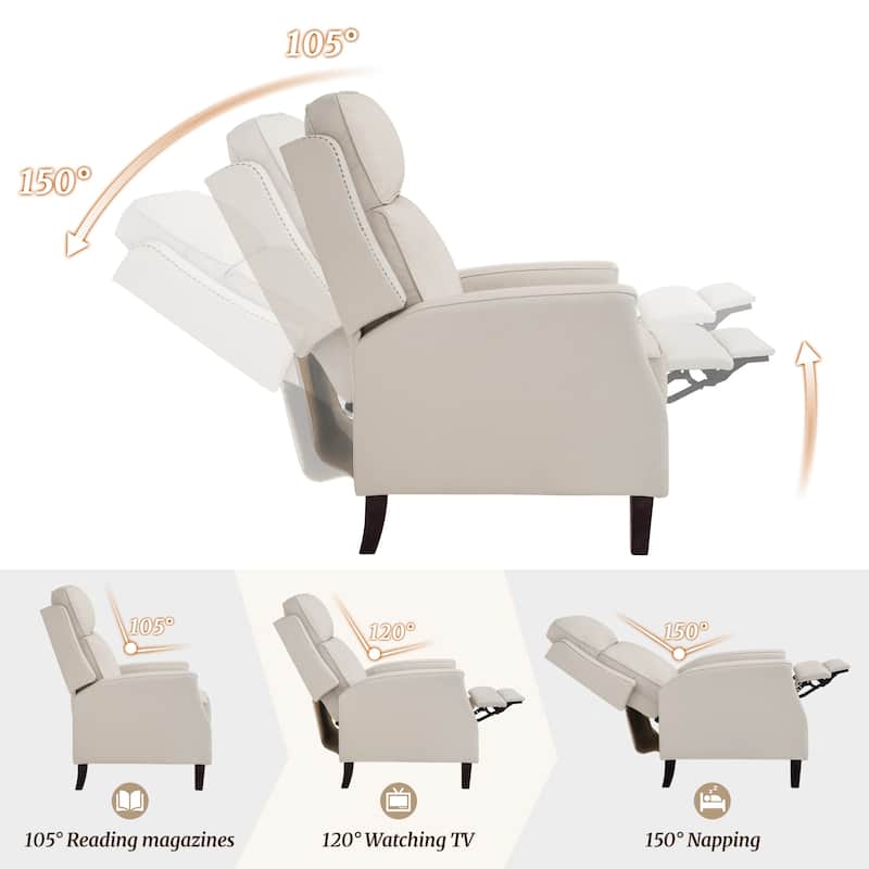 2 Set Genuine Leather Recliner Modern Push Back Recliner Chair Wingback 3 Adjustable Chair for Living Room