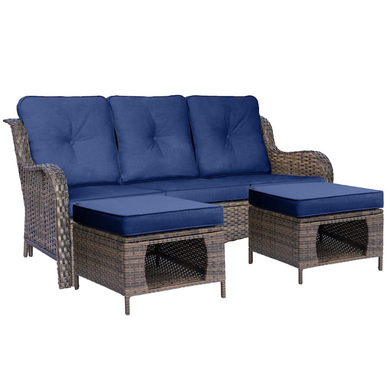 High Back Deep Seating Wicker Curved Outdoor Patio Sofa with Cushions